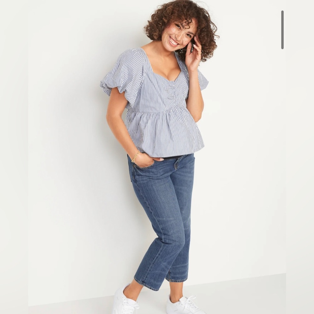 Size 4(S) Short Maternity Front Low Panel Slouchy Straight Cropped Jeans